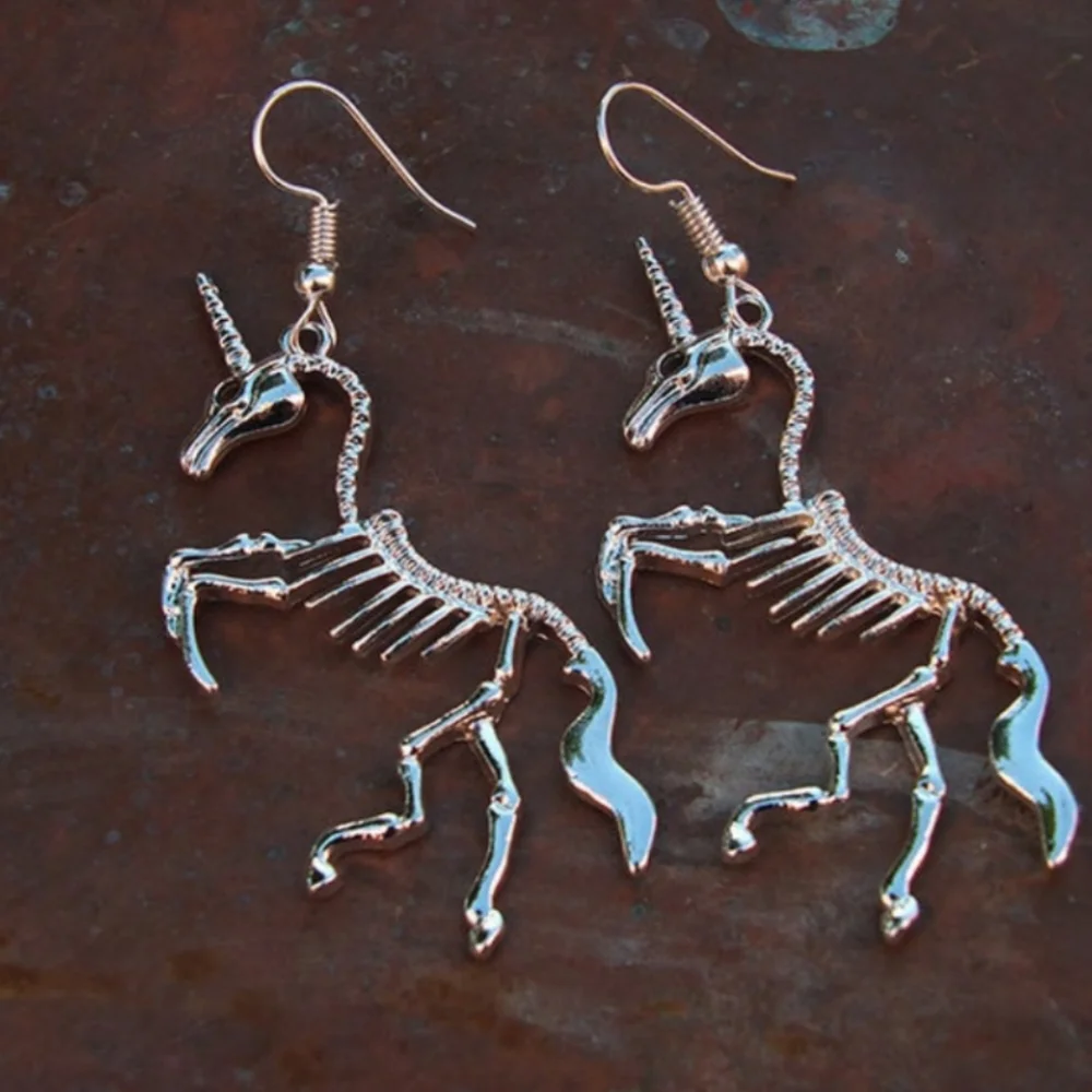 Silver Unicorn Skeleton Earrings
